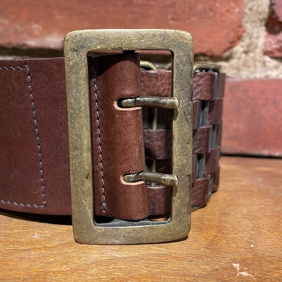 KOOBA Leather Belt - Italy - Woven Vintage Wide Braided Brown Brass Buck… - Picture 3 of 7